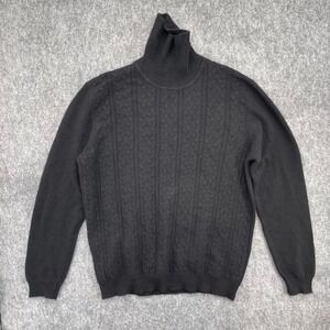 Tasso Elba Cashmere Sweater Mens Extra Large Black Cable Knit Turtleneck